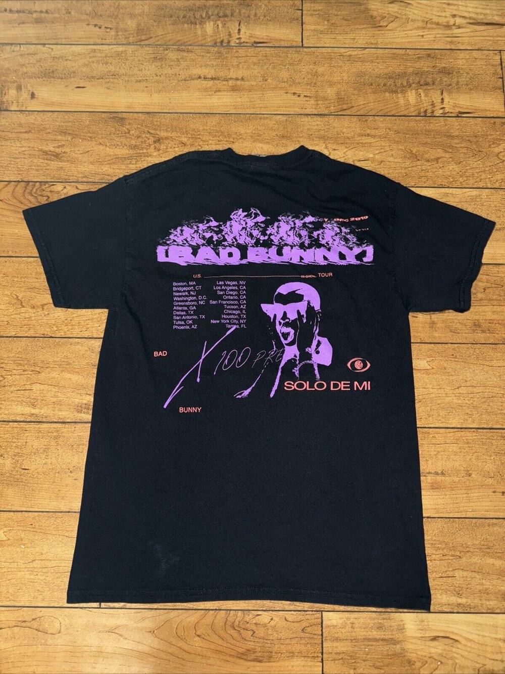 Bad Bunny X100PRE Tour T-Shirt Black Medium 18x26 Music Purto Rico